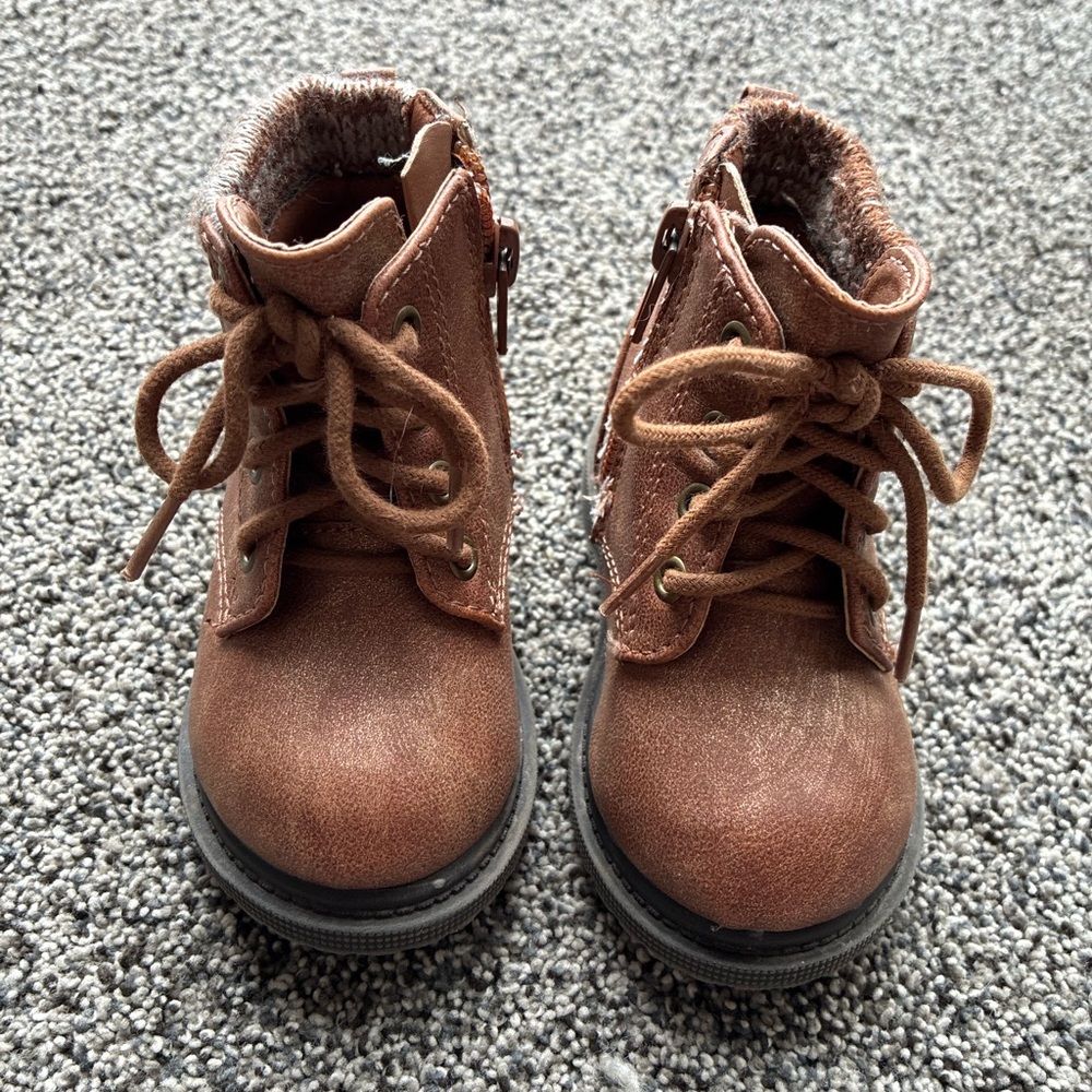 wonder nation Toddler Chestnut Brown Faux-Fur Lace-Up Ankle Boots